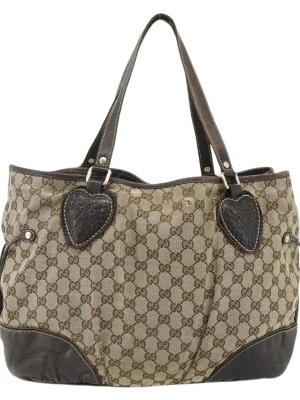 GUCCI GG Canvas Histeria Tote Bag Beige Gold 211954 Auth 175958